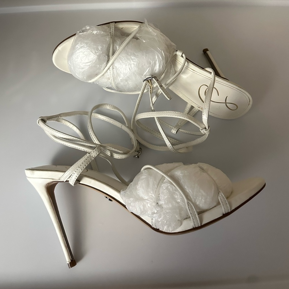 NWOB Sam Edelman Sareena White Strappy Leather Heel Sandals Size 9.5 - Picture 8 of 11
